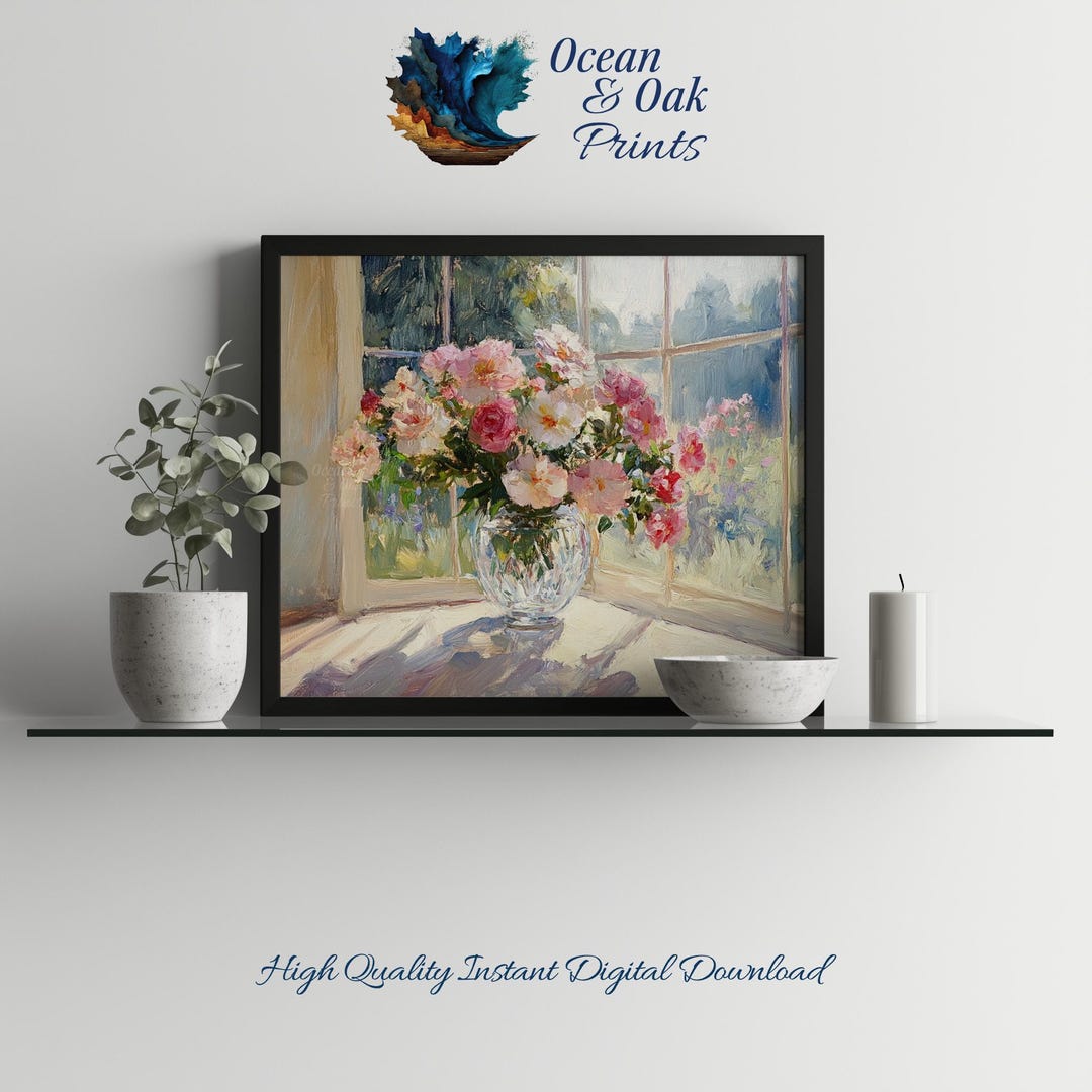 Cottagecore Window Garden Printable: Vintage Floral Vase Art (digital ...