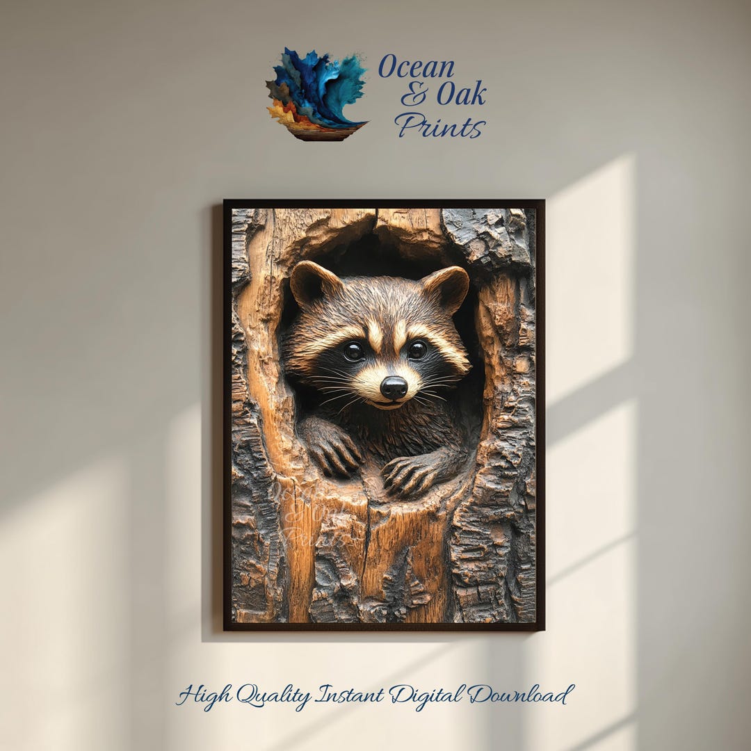Rustic Raccoon Rustic Raccoon Print - Tree Hollow Woodland Art (digital Download) - Etsy