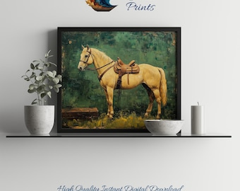 Vintage Horse Painting Art Print – Equestrian Wall Decor (Digital Download)