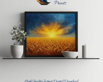 Wheat Field Sunset Print: Rustic Farmhouse Landscape Art (Digital Download)