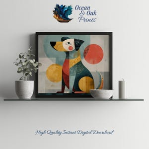 Abstract Dog Art Print: Retro Danish Pastel Mid-Century (Digital Download)