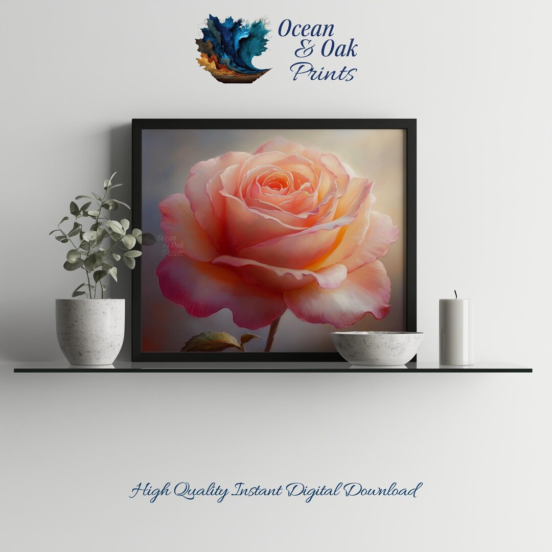 Soft Pink Rose Oil Painting - Romantic Floral Wall Art, Blooming Rose ...