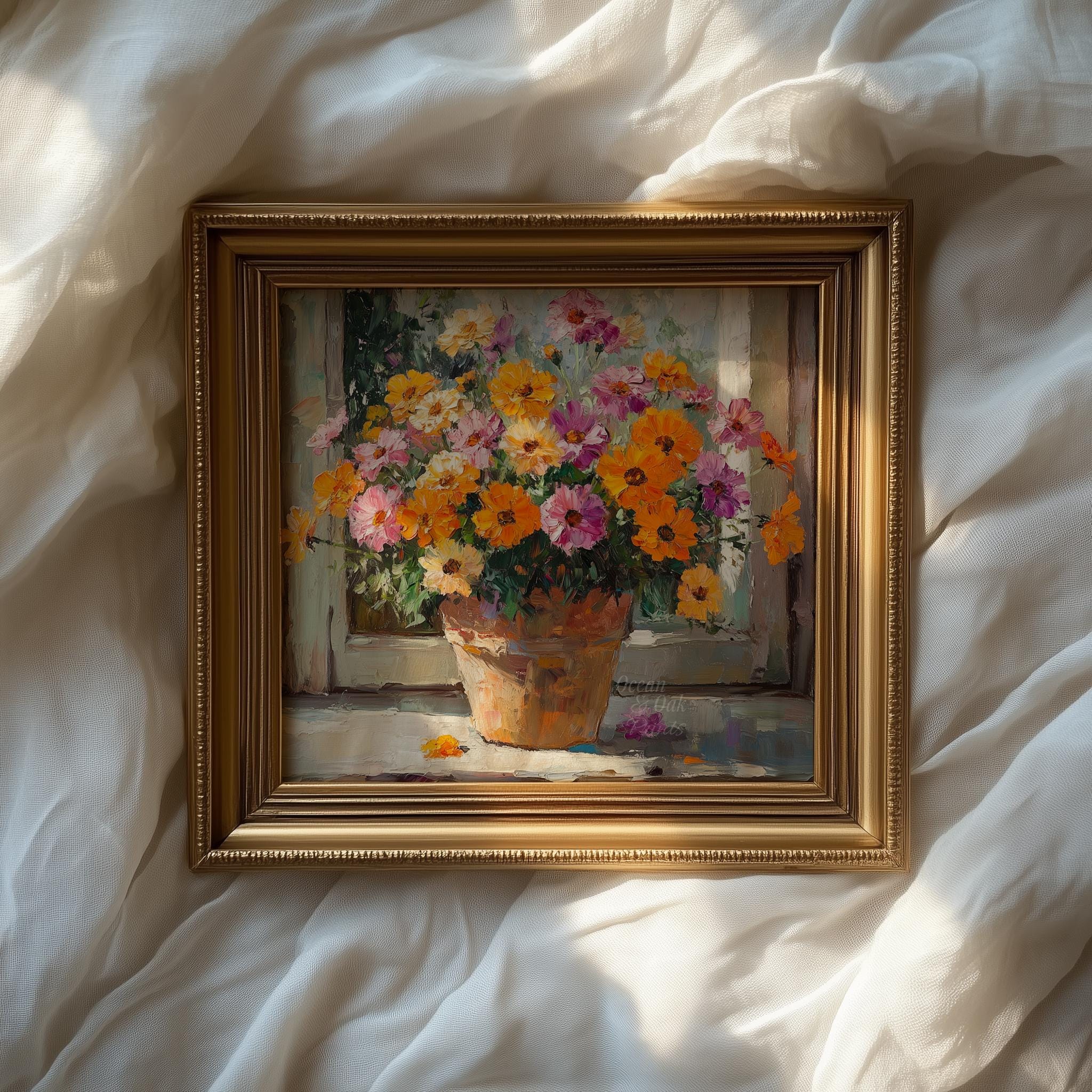 マリーゴールド（絵画） マリーゴールド 水彩画 黄色花 ボタニカル アートポスター Flower