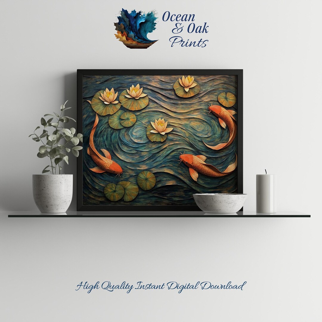 Koi Fish Lily Pad Art Print – Serene Japanese Decor (digital Download ...