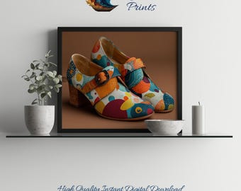 Retro Schuh Illustration Print: Abstrakte bunte Schuhe (Digital Download)