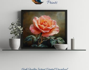 Vintage Rose Painting: Shabby Chic Floral Wall Art (Digital Download)