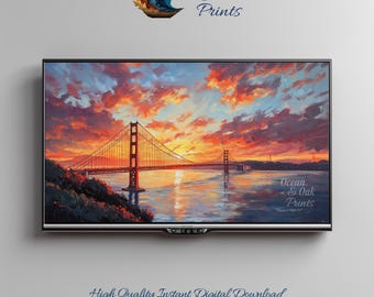Golden Gate Bridge Sunset Art: San Francisco Frame TV Art (Digital Download)
