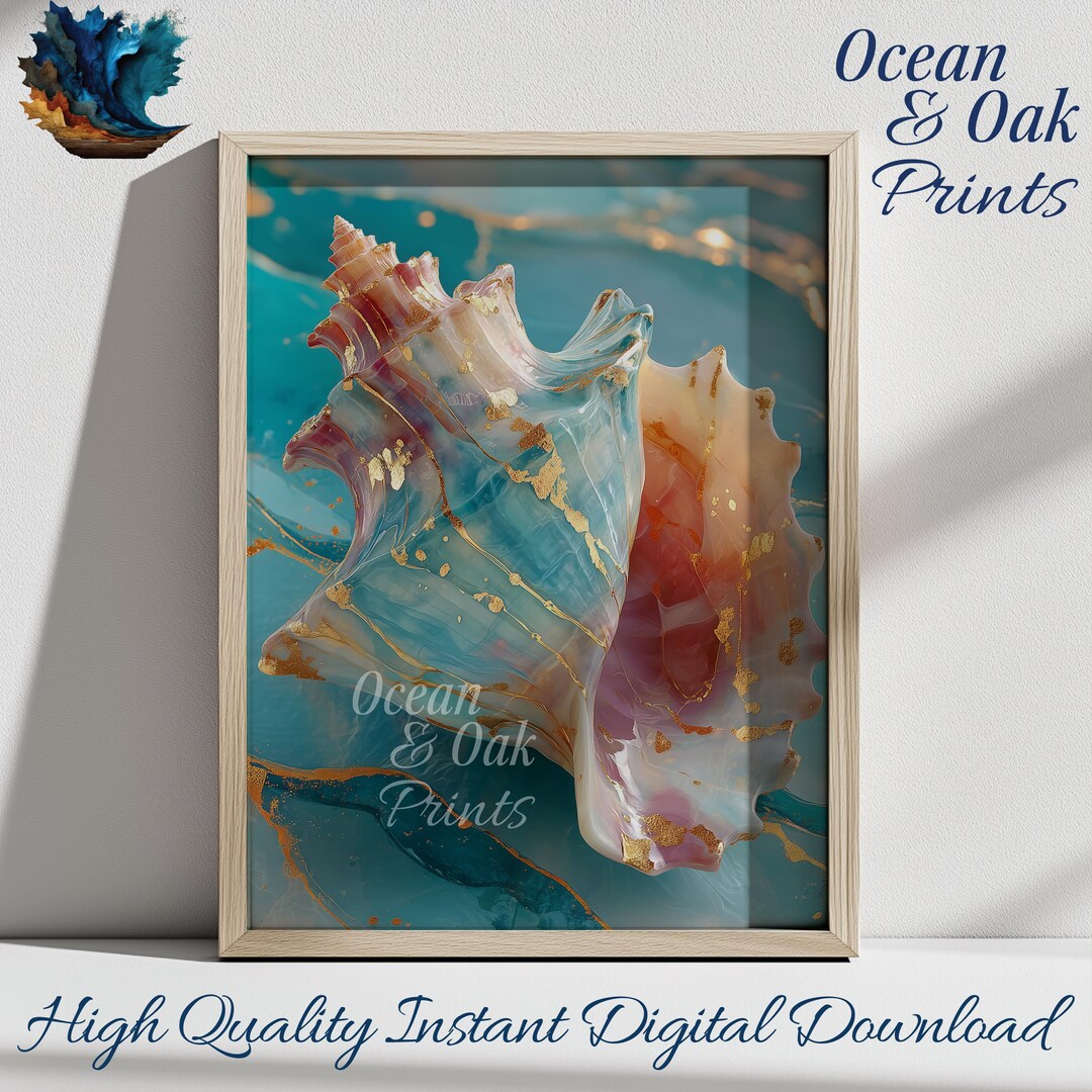 Pastel Conch Shell Art Print: Vintage Coastal Decor (digital Download ...