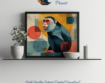 Danish Pastel Monkey Print: Retro Abstract Kids Room Decor (Digital Download)