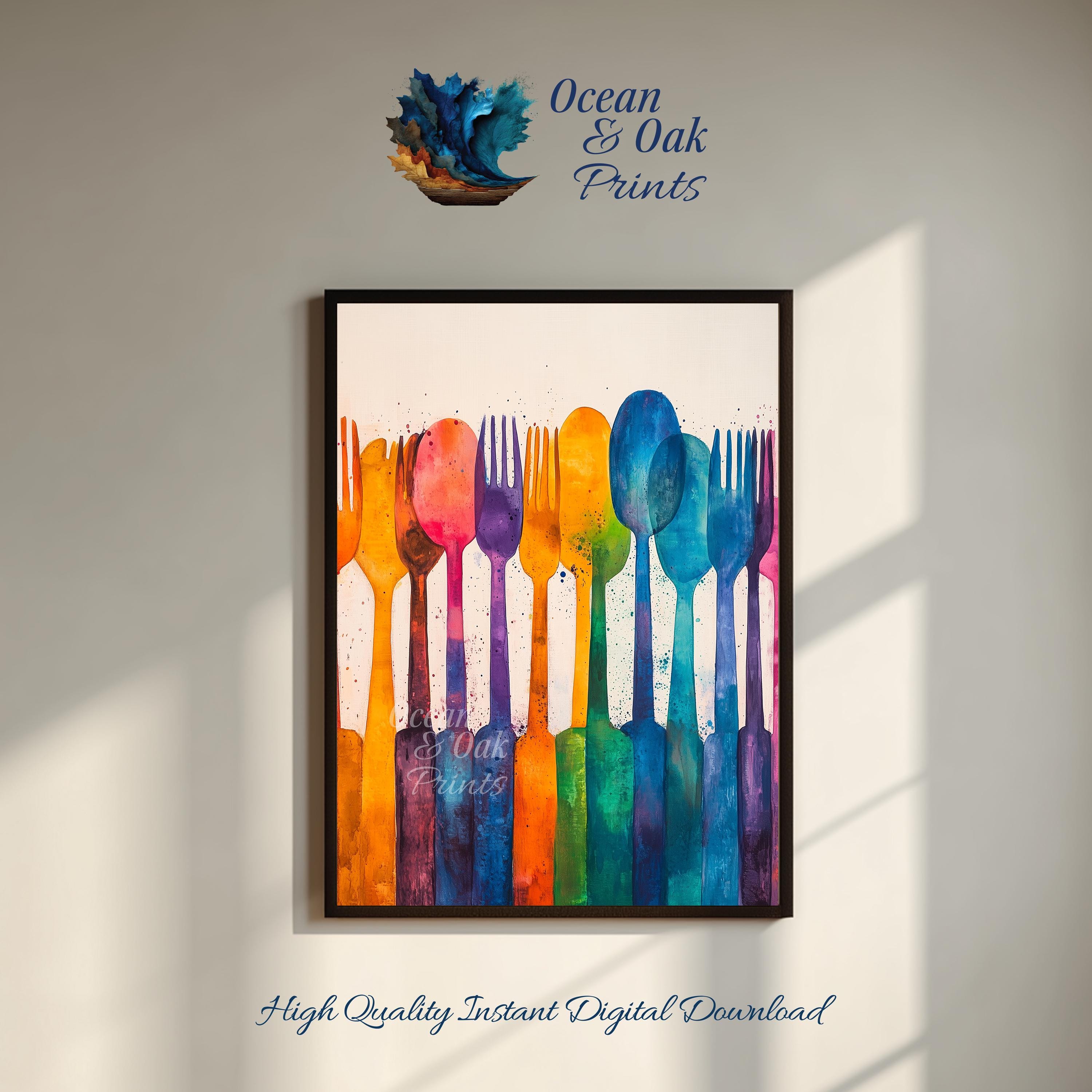 Colorful Utensils Watercolor Print: Abstract Kitchen Art (digital ...