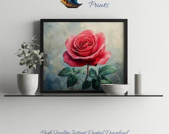 Vintage Rose Painting Print: Cottagecore Floral Wall Art (Digital Download)