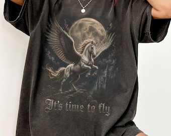 Gothic Pegasus Shirt, Fantasy Flying Horse Tee, Dark Academia T-Shirt, Mythical Creature Art, Comfort Colors Tee