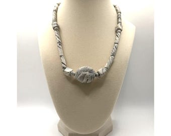 Vintage Black & White Marbled Bead Necklace – Polymer Clay Statement Jewelry