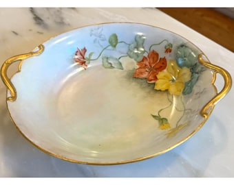 Bol de porcelana francesa vintage firmado por Ballard, estilo Limoges floral