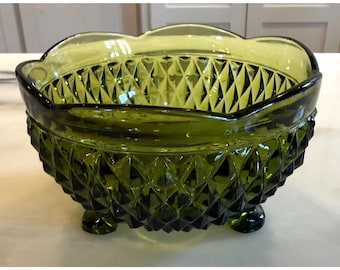 Vintage Indiana Glass Princess Footed Bowl Green