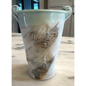 Nature Motif Pottery Vase Frog Insect Relief