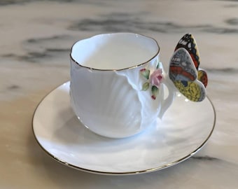 Vintage 1979 Enesco Maruri Masterpiece Bone China Cup & Saucer | Butterfly Handle | Hand-Painted Floral Tea Set