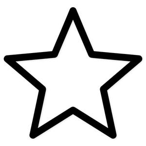 Puede incluir: Un contorno negro de una estrella de cinco puntas sobre un fondo blanco. La forma de la estrella es simple y audaz, con líneas gruesas y sólidas que definen su forma. El diseño es limpio y minimalista.