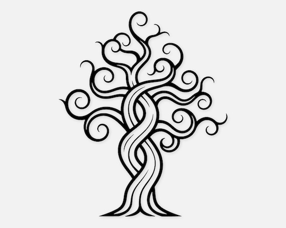 Twisted Tree Line Drawing