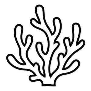 May include: A black and white line drawing depicting a coral reef. The coral features several curved branches with rounded ends, forming a stylized, organic form. The image is set against a plain white background.