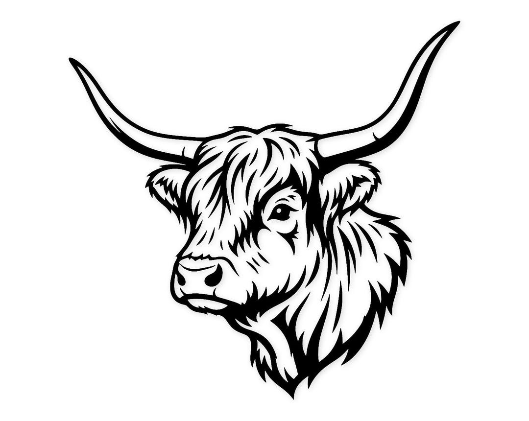 Highland Cow Head Svg PNG : dessin au trait épuré pour créations ...