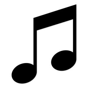 May include: A black musical note symbol, a quaver, against a white background. The note has a rectangular head, a vertical stem, and two rounded noteheads. This image is suitable for music-themed products.