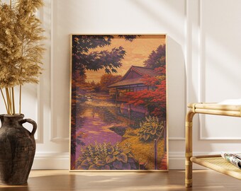Japanese Garden Poster: Retro 90s Style Wall Art (Digital Download)