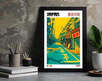 Retro Tokyo Street Art Print: Japans stadsgezicht (digitale download)