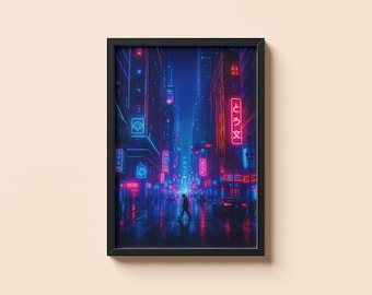 Cyberpunk Cityscape Print: Neon Sci-Fi Art (Digital Download)
