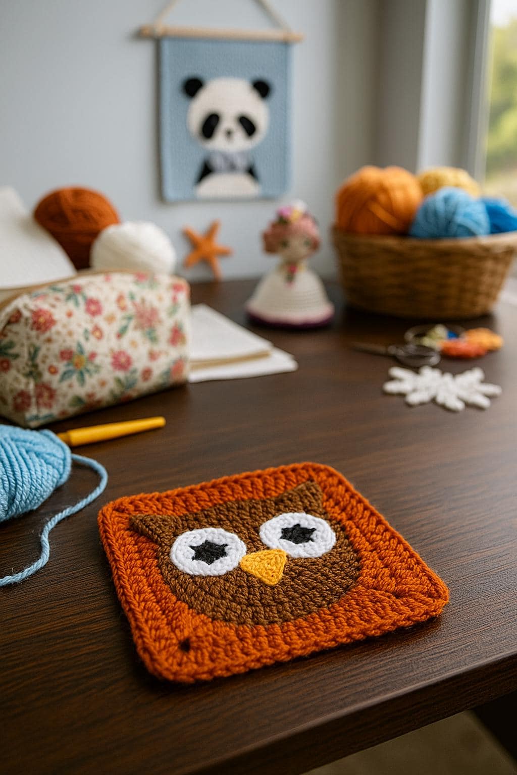 Granny Square Owl, Crochet Pattern, Amigurumi Style Motif, Blanket and Pillow Pattern PDF