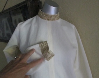 Vintage Gold Off White Tunic Nehru Gold Braid S M