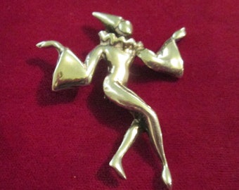 Mid Century Harlequin Brooch Dancer Sterling SIlver Pin