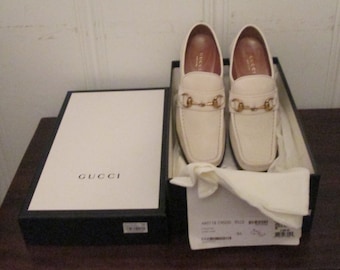 Vintage Gucci White Loafers Stacked Heel 36 6B