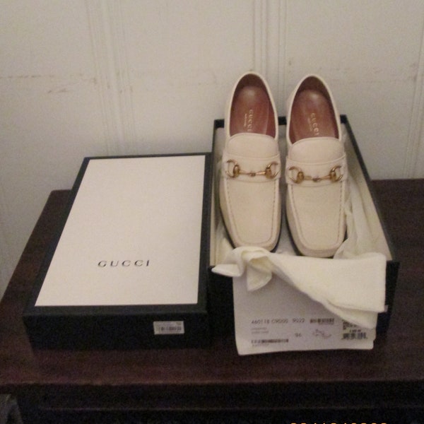 Vintage Gucci White Loafers Stacked Heel 36 6B