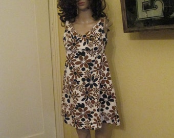 1960s Flower Power Dress High Waisted Cute! S XS