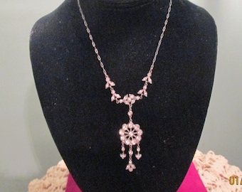 Vintage Art Deco Rhinestone Floral Necklace