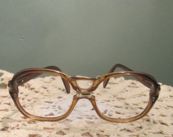 Rare 1970s Saphira Men Aviator Eyeglasses Crystal Brown  Germany