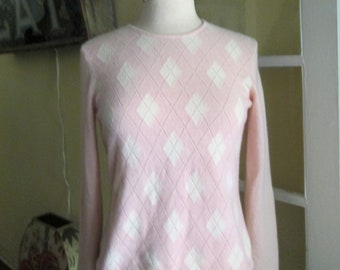 Vintage Cashmere Pink White Diamond Pullover Ann Taylor