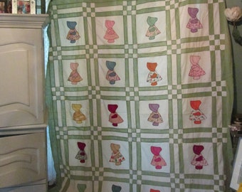 Vintage 30s Sunbonnet Sue Fabric Curtains Quilt