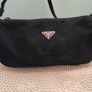 Prada Tessuto Logo Mini Bag Pouch Nylon Black Authentic B7069