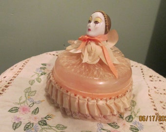 Vintage Rare Porcelain Harlequin Powder Box Delagar