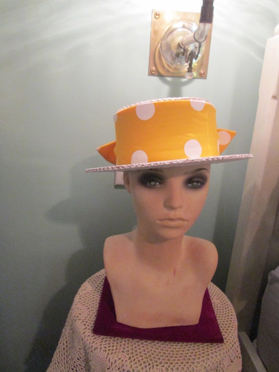 Vintage Boater Straw Hat White Pointe Rialto Veni… - image 5