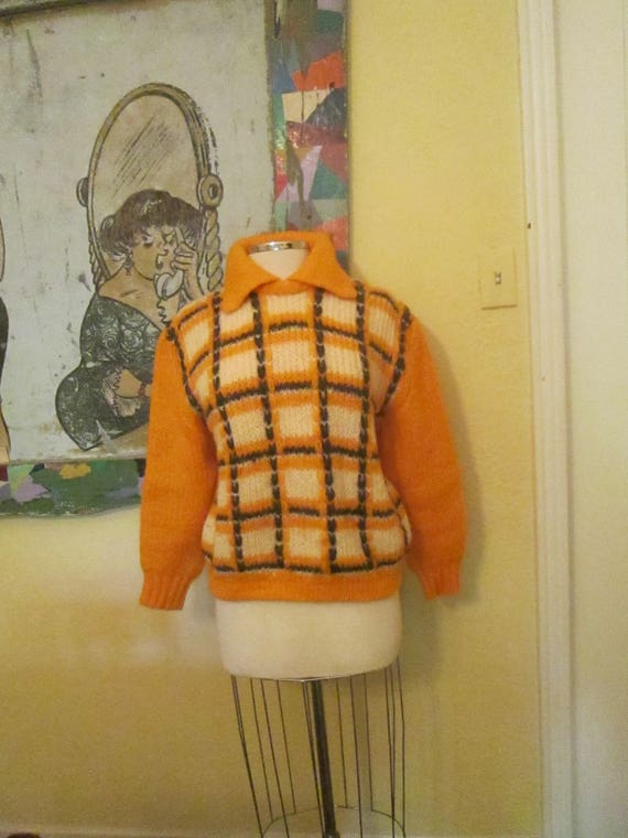Vintage Large XL Orange Mohair Sweater Pullover Br