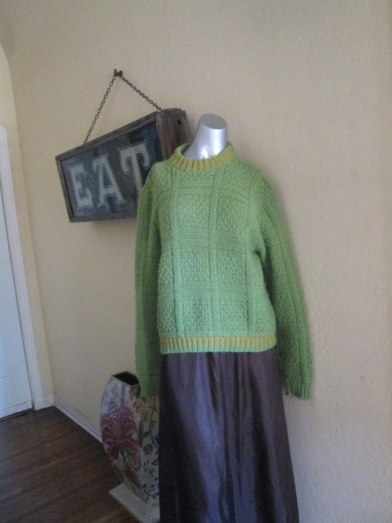 60s Pullover Sweater Women Med Large Green Apple O