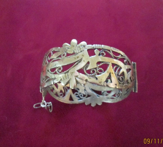 Vintage 60s Silver Filigree Bangle Bracelet Gorge… - image 2