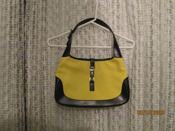 Vintage Gucci Jackie O Bag Yellow Canvas Black Leather Etsy