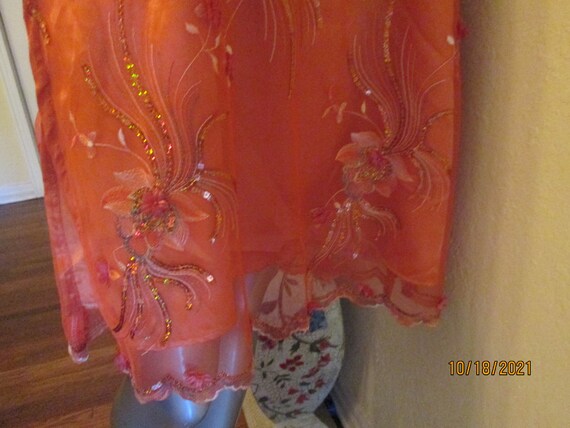 Vintage Orange Sequin Satin Tunic Dress Sheer Sle… - image 3