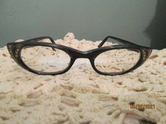 1950s Cat Eye Glasses Black W Rhinestones Titmus … - image 1