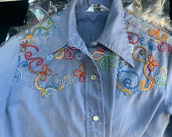 Vintage Wrangler Western Embroidered Shirt Small