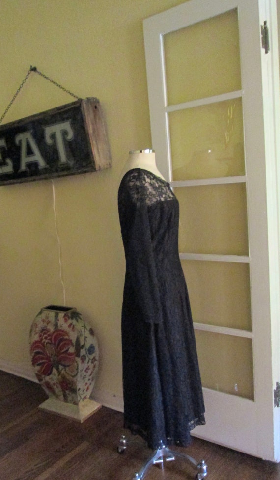 1950s Black Lace Cocktail Dress Gorgeous M / L - image 4